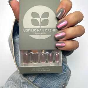 Red Aspen Acrylic Nail Dashes - Pink and Gray Press-On Nails